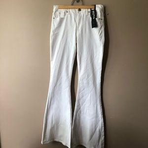 NWT EXPRESS white bell flare mid-rise jeans